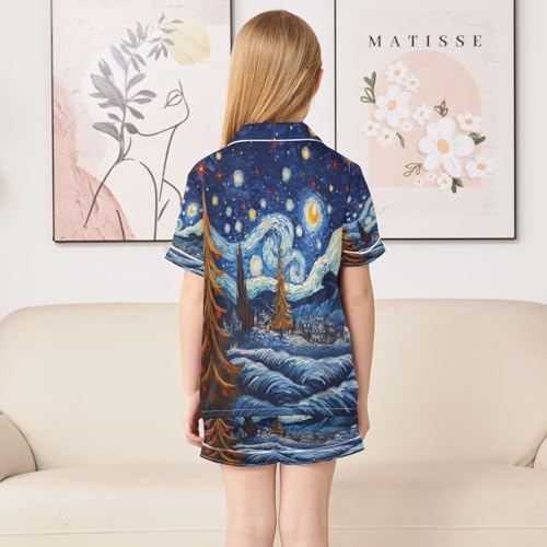 ALAZA Hipster Van Gogh Starry Night Satin Pajamas Set Short Sleeve Button Down Sleepwear Summer Pjs 2 Piece4