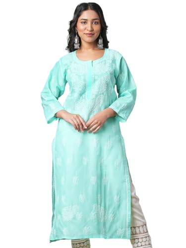 Image of Ada Hand Embroidered Lucknowi Chikankari Cotton Kurta for Women A133488 | Handcrafted lucknow chikan embroidery latest womens ethnic wear kurti tunic for office work wear