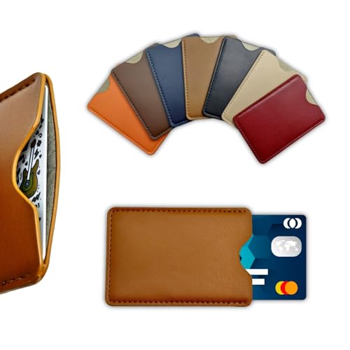 Objuni 7 – Piece Thickened PU RFID Blocking Sleeves set – Multicolor(1 of Each Color, Anti-Skimming Card Protector (9.2cm×6.3cm), credit card protection, Brown