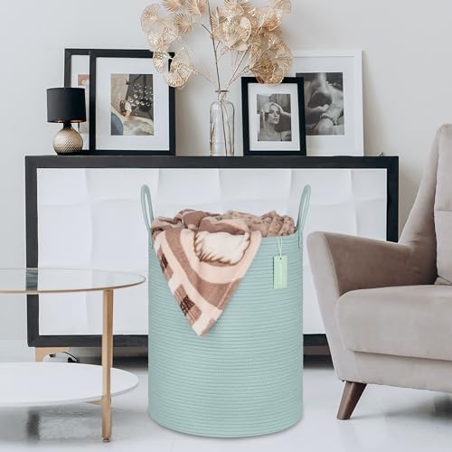 Image of Large Cotton Rope Laundry Hamper for Clothes 65L, Light Green