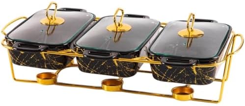 Ceramic Chafing Dish Buffet Set with Glass Lid - Ideal for Food Warming at Weddings, Birthdays, Parties & Events - Elegant Serving Solution for Catering
