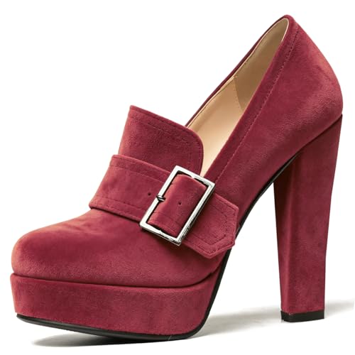 Image of SHODENSE Women Vintage Chunky Platform Loafers Pumps Tassel Round Closed Toe Slip On Suede Block High Heel Dress Loafer Shoes Buckle Strap Oxford Loafers Fringe Pump Dressy Chic Sexy Y2k 4-11 M US