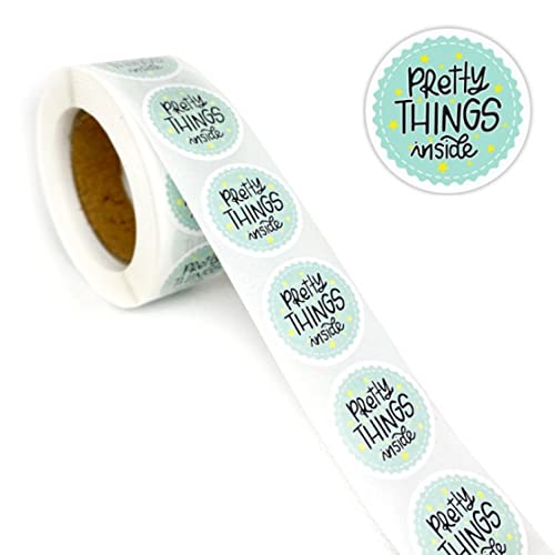 Pretty Things Inside Stickers Small Business - 1 Inch Round Adhesive Labels - Roll of 500 (Blue - Pretty Things Inside)