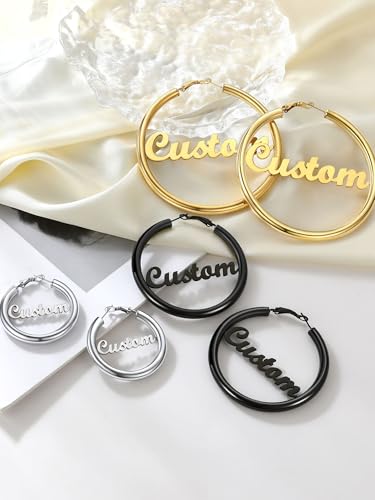 Image of Stainless Steel Chunky Hoop Earrings For Women, Minimalist and Chic, Black /Gold Plated, Round Hoops Earrings Hypoallergenic, Size: 30mm /40mm /60mm /80mm, Come with Box