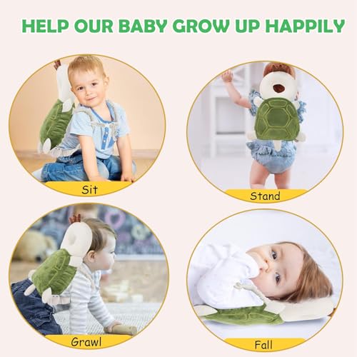 Image of Baby Head Protector Backpack, Toddler Baby Head Protection Backpack with Baby Knee Pads Alarm Function for Walking & Crawling, Soft, Breathable and Wearing Safety Baby Head Protector - Turtle