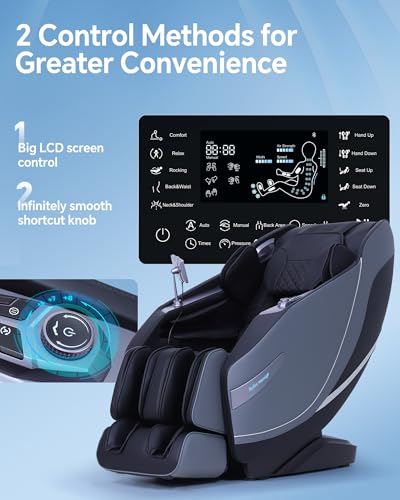 Stylish Massage Chair Full Body Zero Gravity Massage Chair Rocking Sleep Mode SL 3D Yoga Stretch Massage with Heat Wireless Phone Charge Upgraded Calf +11cm 12+ Modes Screen Touch Large Size Black - Image 4