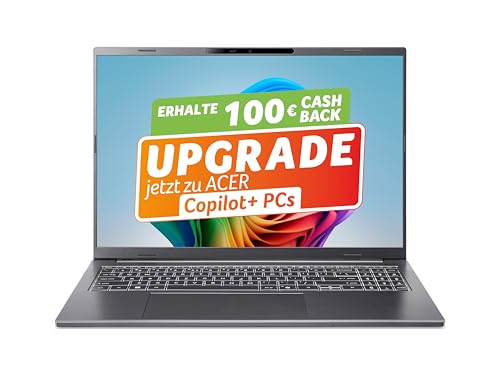 Acer Aspire 16 AI (A16-11M-X1CW) AI Laptop, Copilot+ PC, 16' WUXGA IPS 120Hz Display, Qualcomm Snapdragon X X1-26-100, 16 GB RAM, 512 GB SSD, Qualcomm Adreno GPU, Windows 11, QWERTZ Layout