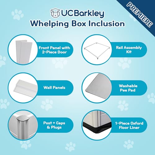 Whelping-Box-Playpen–48x48x18-Multi-Use-Birthing-Box-Puppy-Playpen-Safe-Dog-Home-with-Pig-Rails-Waterproof-Pee-Pad-Oxford-Floor-Liner–IndoorOutdoor-Easy-to-Clean-White Whelping Box Playpen–48x48x18 Multi Use Birthing Box Puppy Playpen Safe Dog Home with Pig Rails Waterproof Pee Pad Oxford Floor Liner–IndoorOutdoor Easy to Clean White