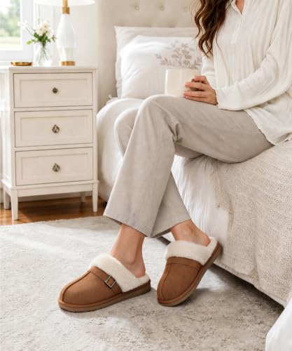 Image of Litfun Women's Fuzzy Memory Foam Slippers Fluffy Winter House Shoes Indoor and Outdoor
