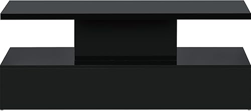 Miniatura 5 de Mesa auxiliar de alto brillo con cajones y compartimento oculto, parte superior deslizante, mesa central moderna con almacenamiento, mesa auxiliar