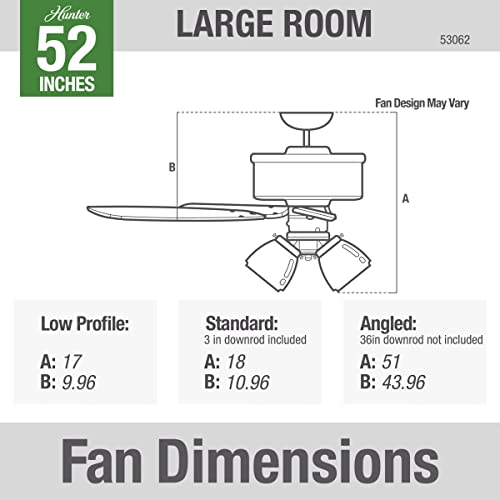 Hunter Fan Company, 53062, 52 Inch Studio Series White Ceiling Fan With Led Light Kit And Pull Chain #TOP4