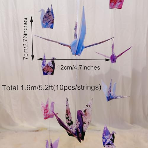 Image of Cherry Blossom Crane Paper Hanging Garlands(3stringsX 5.2ft), Japanese Flower Origami Birds Streamers for Bridal Shower, Baby Shower Birthday Party Supplies,Garden Ceiling Hanging Garland