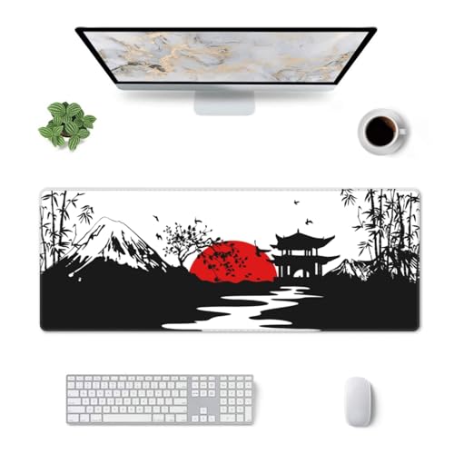 Image of Japanese Fuji Mountain Large Gaming Mouse Pad, Waterproof Extended Mousepad Desktop, Big Long Non-slip Mouse Mat for Keyboard, Computer for Office, (Black, 31.5*11.8 In)