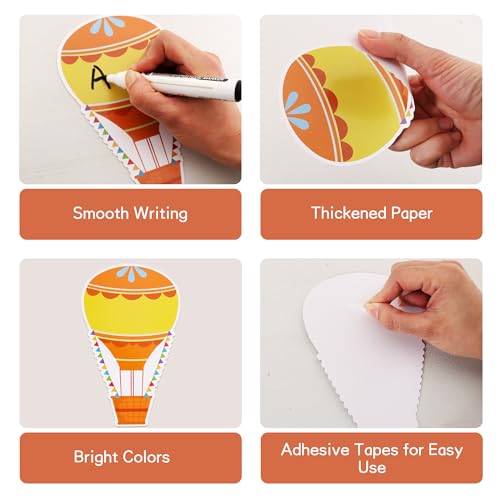 Image of Vuzvuv 60 Pcs Colorful Hot Air Balloons Paper Cutouts 7.2 x 4.8 Inch Name Tags Labels for Spring Bulletin Board Class Decoration for Teacher Student Back to School Party Supplies for Craft Wall Decor