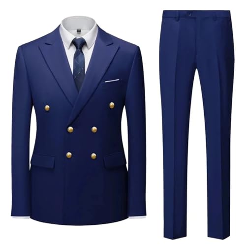 Fashion Men's Casual Double Breasted Suit Set Man's Business Slim Fit Formal Suit 2 Pcs Set4