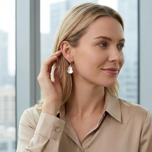 ANNIE WU White Mother of Pearl Gourd Earrings for Women, 18K Gold Plated Hoop Dangle Earrings, Natural Shell Drop Earrings, Lucky Prosperity Jewelry, Elegant Gift for Mom Wife Daughter Girlfriend — view 5