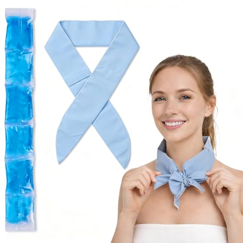 Reusable Neck Cooling Scarf with Ice Packs, Adjustable Cold Neck Wrap for Summer Heat Relief, Breathable Cooling Neck Collar for Outdoor Work, Hiking, Sports, Men & Women, Light Blue