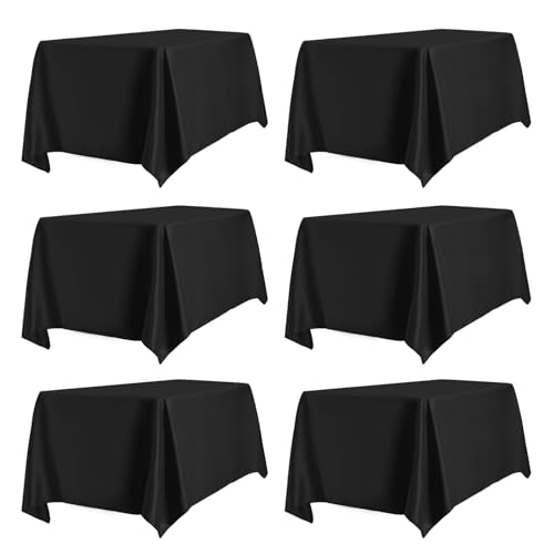 PureFit Paquete de 6 manteles negros de 60 x 126 pulgadas, resistentes a las manchas y a las arrugas para mesa rectangular de 6 pies, manteles de poliéster para mesa de comedor, boda, fiesta, banquete