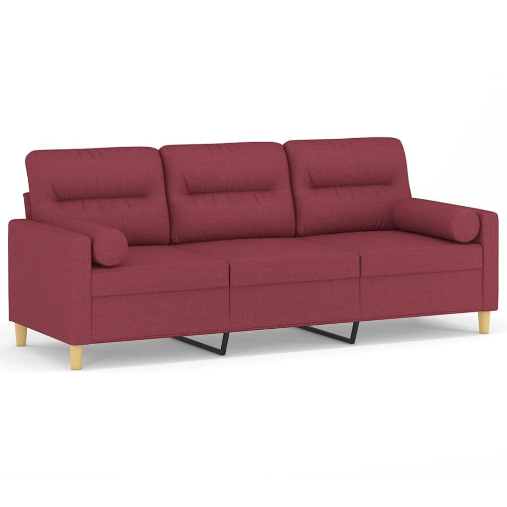 Sofá de 3 plazas con cojín, color rojo vino, 180 cm