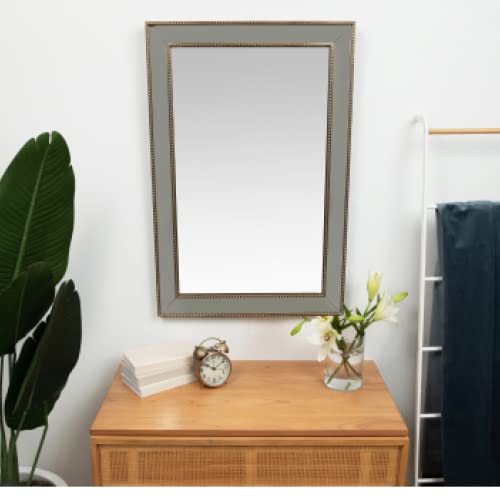 Hamilton Hills 24" X 36" Vanity Silver Framed Glass Rectangular Wall Mirror | Large Angled Beveled Mirror Frame And Beaded Accents | Premium Silver Backed Glass Panel | Hangs Horizontal Or Vertical #TOP1
