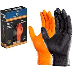 Guantes De Taller Mecanico ZAROSS Guantes nitrilo 100uds, Textura Diamante,50negros y 50naranjas, Talla L, Guantes Mecanica, Taller, Industria, Construcción, Montaje., 2colores/caja,Resistentes, Sin Latex, Guantes de nitrilo