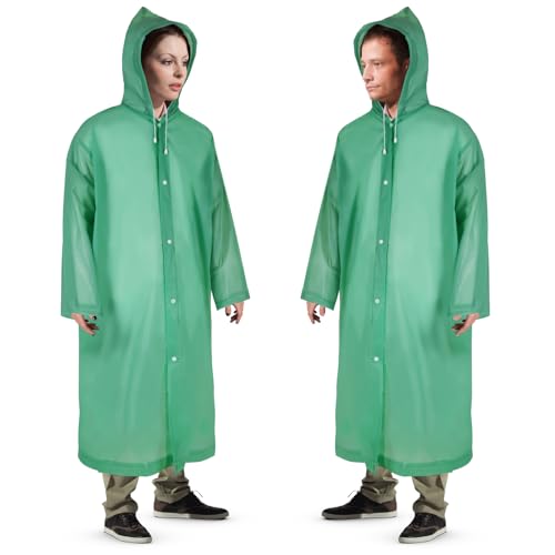 welsberg 2x poncho impermeabile con cappuccio e maniche impermeabili riutilizzabili per adulti unisex, taglia unica, Giacche resistenti all'acqua, verde