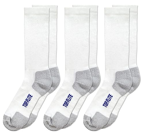 Top Flite Men's Coolmax Seamless Sport Ribbed Crew Socks 3 Pair Pack, White/Grey, Large