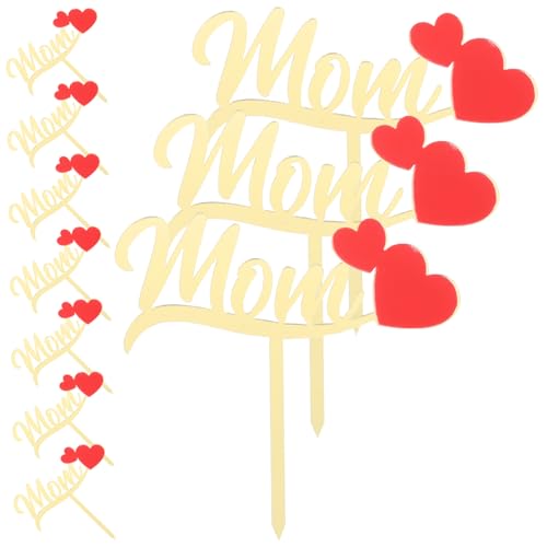 Garneck 10pcs Mother's Day Cake Toppers Cupcake Picks Food Safe Stick Cake Decor for Mom Birthday Party Photography Props Celebration Supplies
