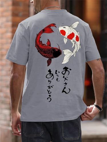 Image of COZYEASE Men's Japanese Koi Fish Graphic Tees Short Sleeve Crew Neck T-Shirt Casual Summer Tops
