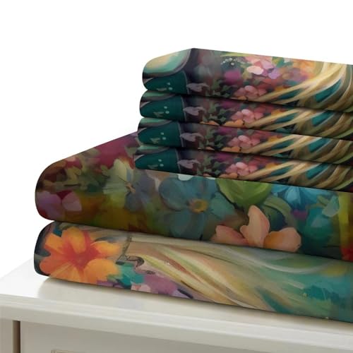 Housse de couette fleurs et chevaux impression 3D parure microfibre zippée