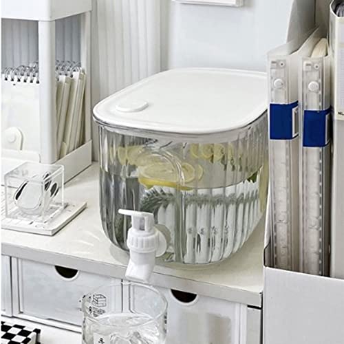 Dispenser per Bevande,Contenitore per Bevande per Frigorifero, Distributore di Bevande Con Rubinetto,Pet Alimentare Addensato per Frigorifero Contenitore per Succhi (Bianco Trasparente)