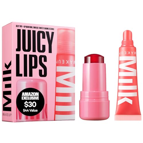Image of Milk Makeup Cooling Water Jelly Tint + Balmade Hydrating Lip Balm Set - Sheer Red Lip + Cheek Stain and Sheer Gloss with High-Shine Finish - Full Size Chill (Red) 0.17 oz + Werk Out (Dusty Rose) 0.4oz