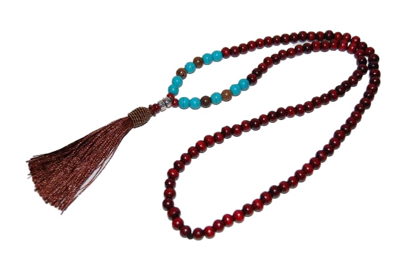 Mala de prière de qualité supérieure perles lisses 8mm turquoise et bois LKBEADS #MALA-174