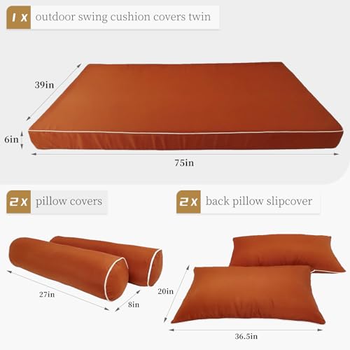 Image of Outdoor Daybed Cushion Cover Twin,Daybed Mattress Bolster Pillow Fitted Sheet Cover,Twin Size Outdoor Daybed Cushion Covers (Spice Orange, 75 * 39 * 6in)