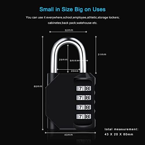 Diyife Combination Padlock, Weatherproof 4 Digit Resettable Locker Lock - 2