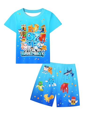 UAYRVNLIJO brainrot shirt set boys 67 tshirt pants set kids steal a brainrot outfit clothing set 6 7 brain rot meme kid clothes