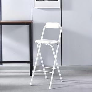 Kovwenz 折りたたみカウンターチェアハイキッチン高座面省スペース収納軽量持ち運び簡単リビングオフィス対応背もたれ付き折りたたみ椅子ダイニング作業用室内用多用途チェア (65cm,ホワイト)