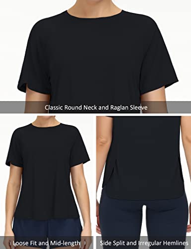 The Gym People Women's Short Sleeve Workout Shirts Breathable Yoga T-Shirts With Side Slits Athletic Tee Tops Black #TOP4