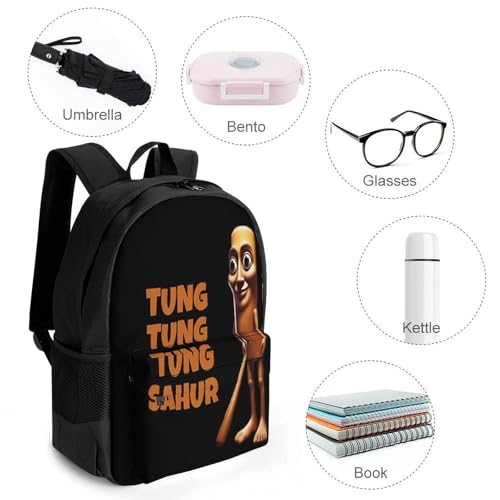 Tung Tung Tung-Sahur Merch Backpack With Pocket Italian-Brainrot Meme Travel Backpack 42x30.5cm4