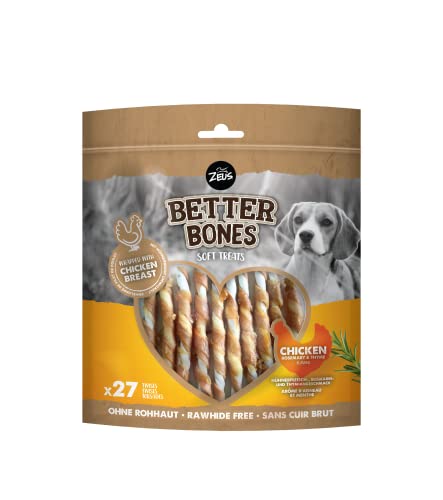 BetterBones – weicher Kausnack für Hunde, ohne Rohhaut, umwickelte Twists mit Hühnchen, Rosmarin und Thymian, 12,5cm, 27er Pack 1