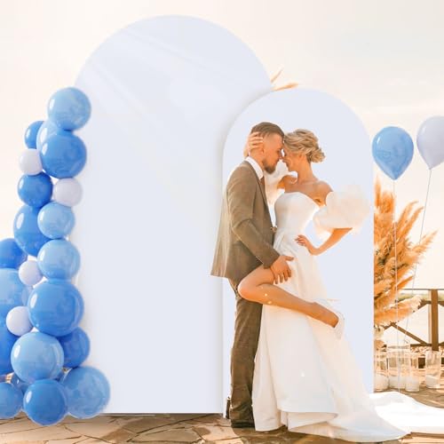 Image of FOTSHARER Arch Covers 7.2 and 6ft White Arch Backdrop Cover Set of 2 Spandex Fitted Arched Backdrop Stand Cover Wedding Arches Covers for Wedding Ceremony Birthday Baby Shower Grad Party Decorations