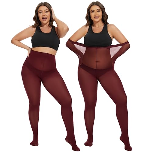 Image of CozyWow Plus Size Tights for Women 80D Soft Solid Color Semi Opaque Pantyhose High Waist 1X 2X 3X 4X
