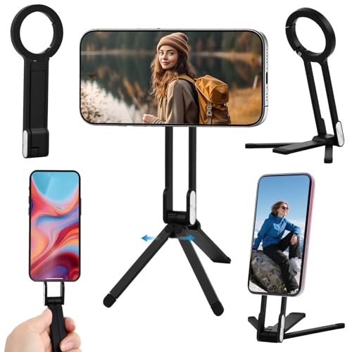 Ecofocet Magnetisches Handy-Stativ Aluminium, Karabiner Förmige Maglock, Faltbare Magnetische Handyhalterung, Smartphone Ständer Faltbar für Fitnessstudio/Video/Vlog