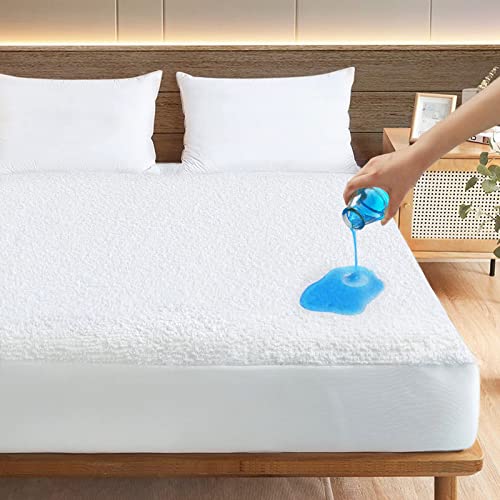 Image of Ayka 100% Waterproof Cotton Terry Mattress Protector King Size Breathable Hypoallergenic Noiseless Ultra Soft Fitted Bed Protector 84x72 inch Mattress /Bed Cover (King 84 * 72 inch | 7x6 ft, White)