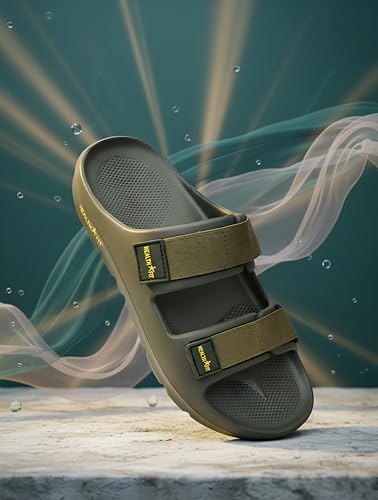 Image of HEALTH FIT Extra Soft Premium Classic Cushion Sliders /Slipper footbed with Double Adjustable Strap Comfortable Light Weight Anti-Skid Waterproof Stylish Flip Flops for Men's HF153