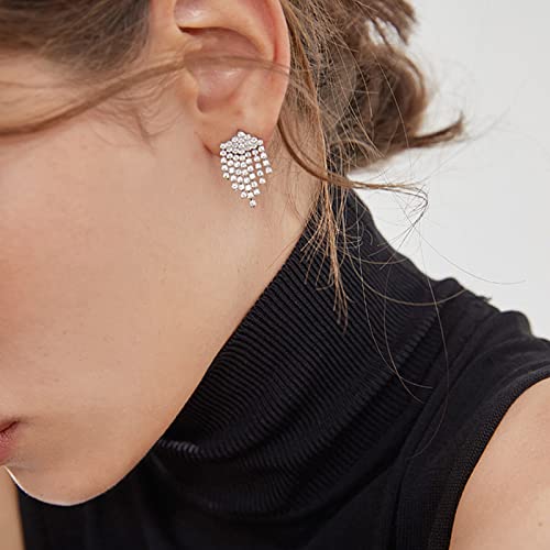 Luxval Rhinestone Earrings Dangling Earrings For Women Sparkly Silver Dangle Earrings Girls Drop Earrings Tassel Prom Earrings Lightweight Ear Studs Cubic Zirconia Crystal Statement #TOP3