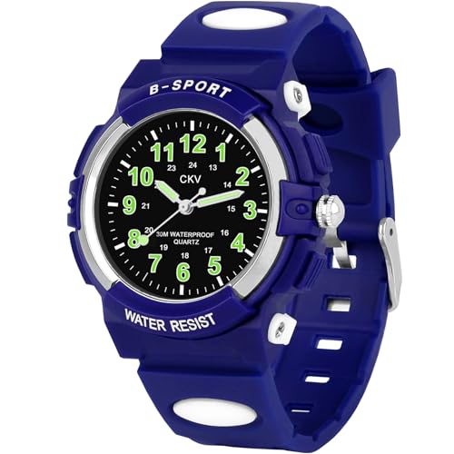 Image of CKV Kids Watch for Boys Girls Ages 5-12, Waterproof Time Teacher Easy to Read Analog Sport Outdoor Children Watches with Soft Band for Kids
