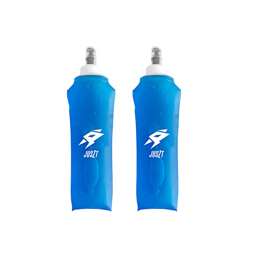 Juszt Blue Soft Collapsible Water Bottle - Foldable Water Bottle With Bite Valve 250 Ml/500Ml Flask For Running Bpa Free Reusable Water Flask For Travel (, 250Ml Double)