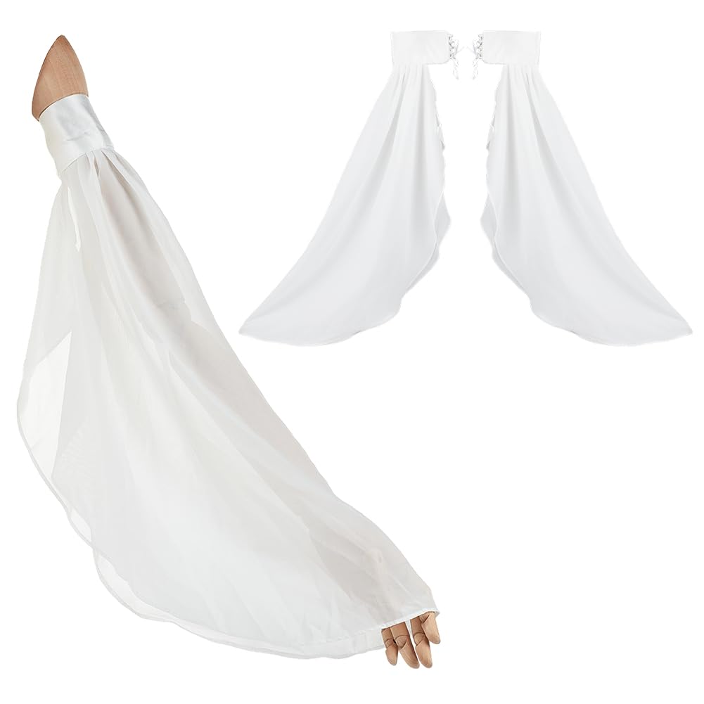 CRAFTYMELODY 1 Pair Women's Long Tulle Opera Gloves Victorian Chiffon Sleeves Arm Cover Glove Gothic White Polyester Chiffon Detachable Sleeves Garment Costume Accessories for Wedding Dress Party