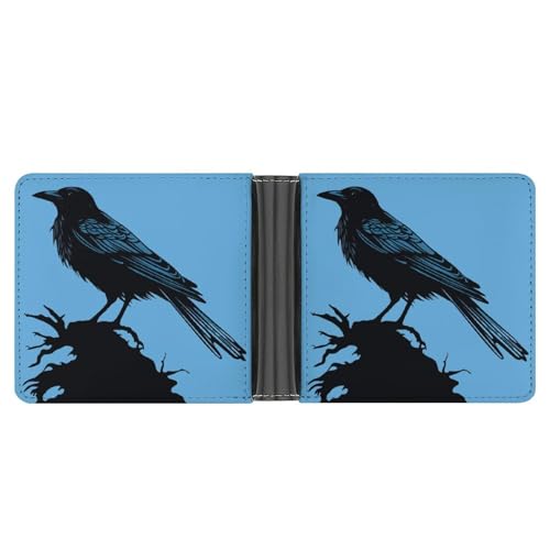 Beautiful Black Crow Bifold Wallet PU Leather Coin Purse Lightweight Credit Card Holder Wallet Money Clip